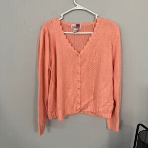 Vintage Sheridan Square Pink Peachy Button Down Cardigan Sweater Size Medium